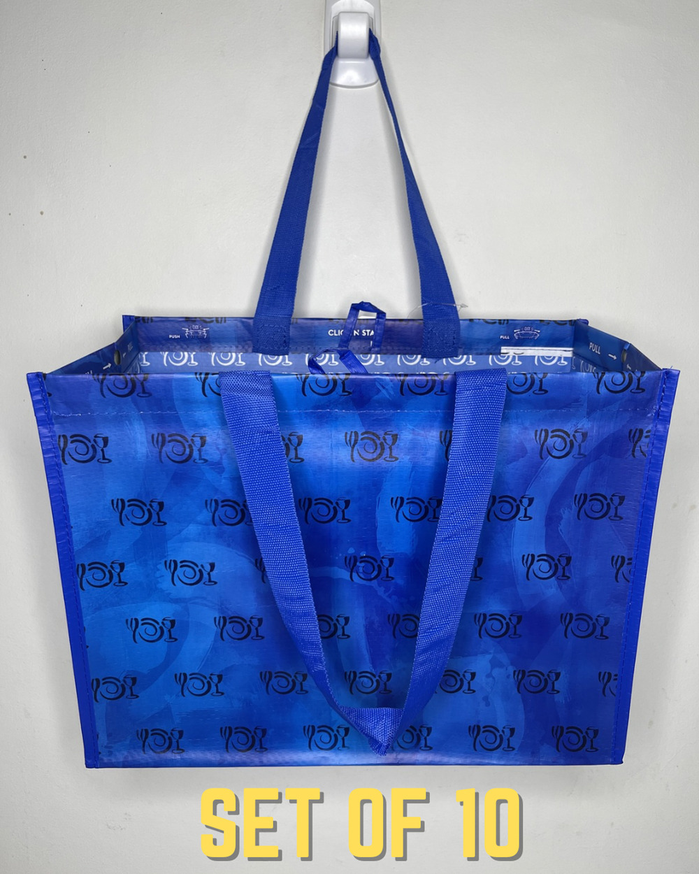 Set of 10 Wegmans Blue Click N' Stay Reusable Grocery Tote Bag w/ Liner + Pocket